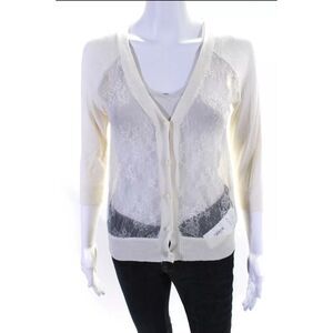 Anthropologie Erin Fetherston Womens 3/4 Sleeve Lace Front Cardigan Sweater